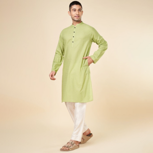 Thread Work Dobby Mandarin Collar Pure Cotton Straight Kurta