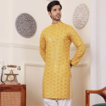 Geometric Embroidered Sequins Linen Regular Straight Kurta