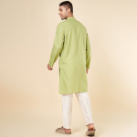 Thread Work Dobby Mandarin Collar Pure Cotton Straight Kurta