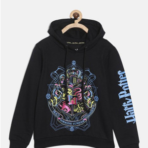 Kids Black & Blue Harry Potter Printed Hooded Pure Cotton Sweatshirt