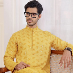 Geometric Embroidered Sequins Linen Regular Straight Kurta