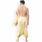 Ready to Wear Dhoti and Angavastram Set with Woven Golden Leaves Border